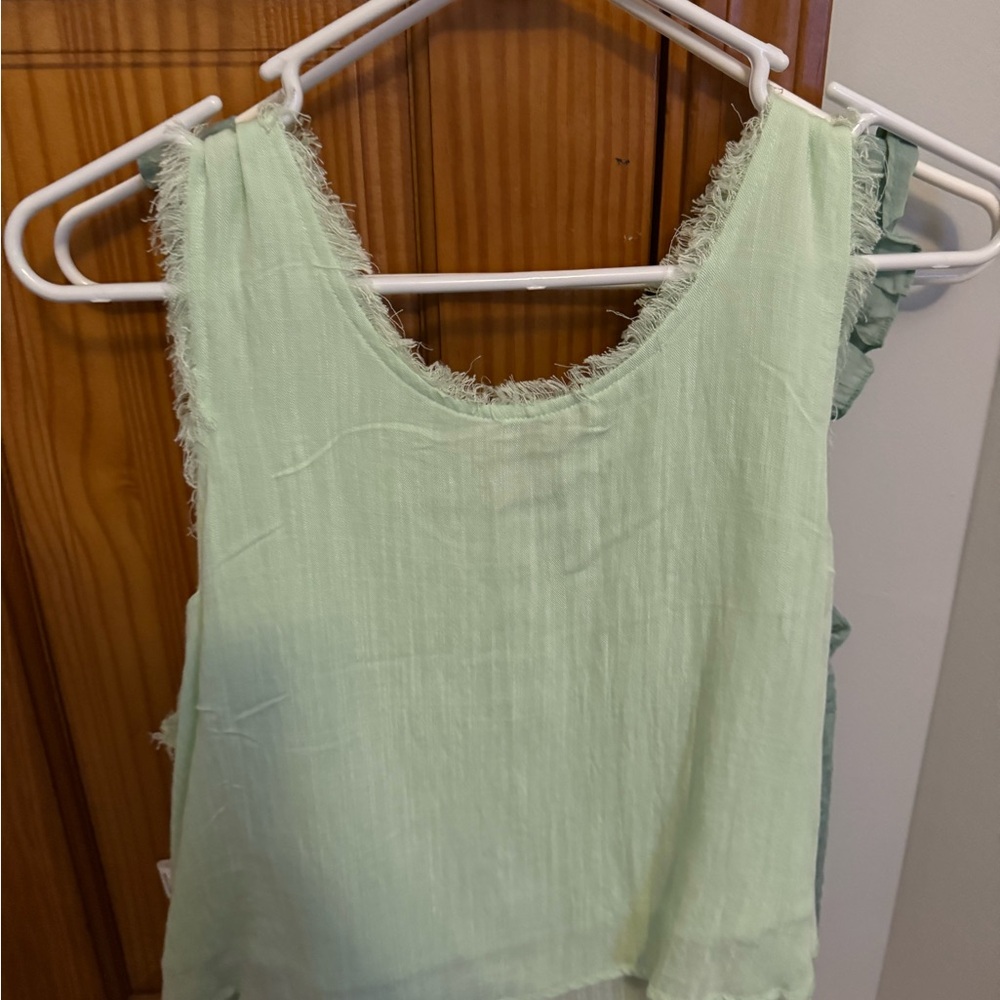 Altar'd State Green Sleeveless Ruffled Tank Top